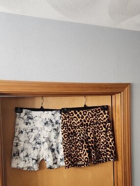 Leopard Print High-Waist Shorts + Marble Print Shorts Duo Size Small